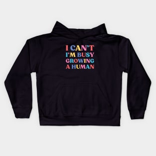 I Can't I'm Busy Growing A Human Funny Pregnancy Kids Hoodie
